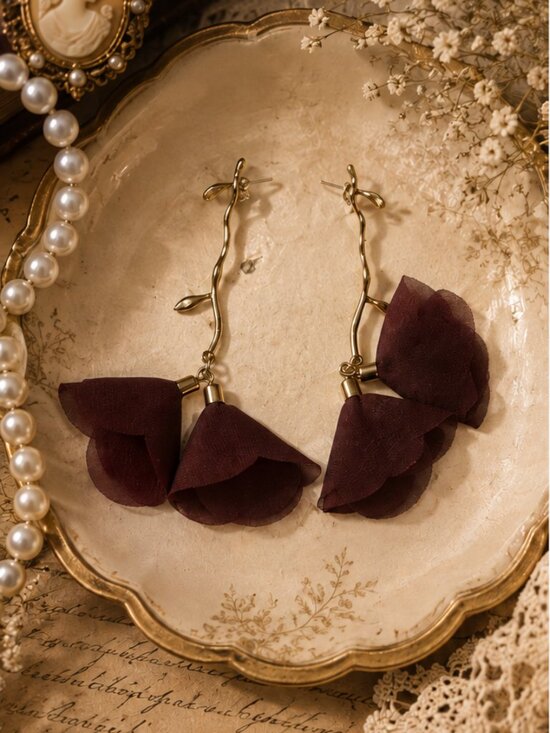 Jewelry - Burgundy Floral Vine Drop Earrings